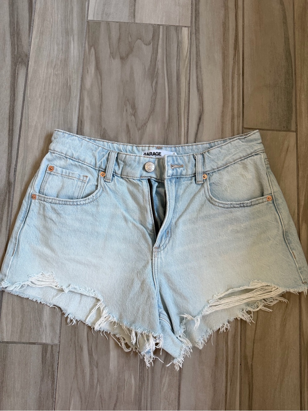 Garage Light Blue Distressed Denim Shorts